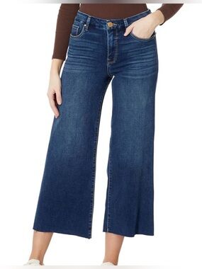 Kut from the Kloth Meg Wide Leg Raw Hem Jeans Dark Wash Size 12
